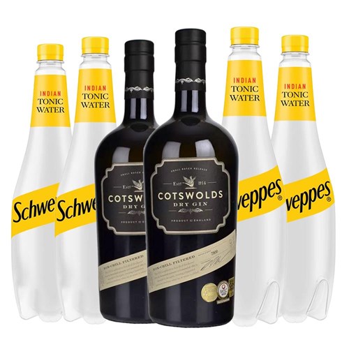 Case of 6 with Cotswolds Gin 70cl and Schweppes Tonic Packed Together